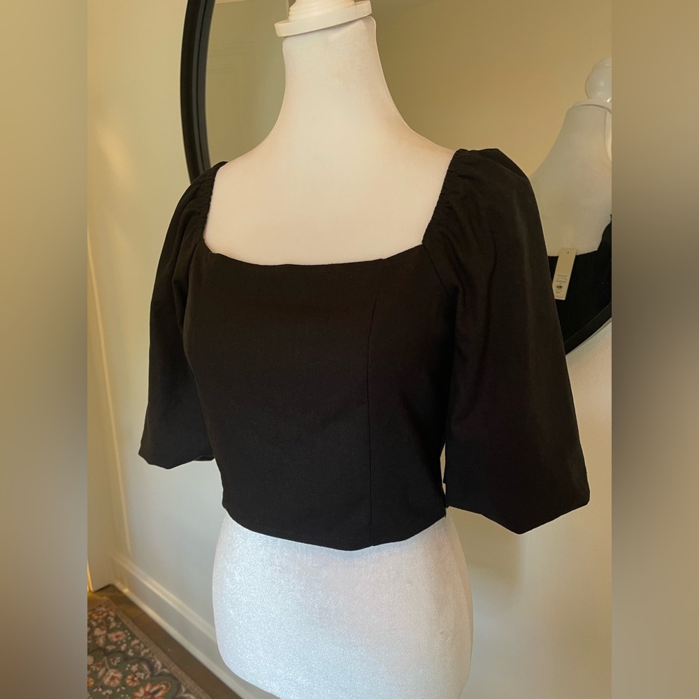 NWT Milly Linen Puff Sleeve Crop Top - Picture 4 of 8
